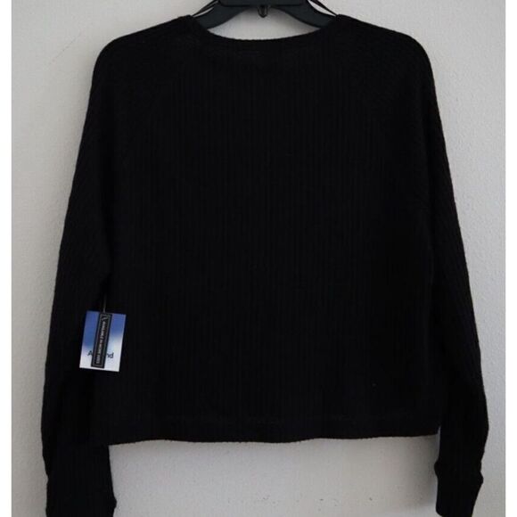 Abound Women’s Sz S Black Waffle Knit Raglan Sleeve Oversized Crop Top Shirt - Picture 2 of 5